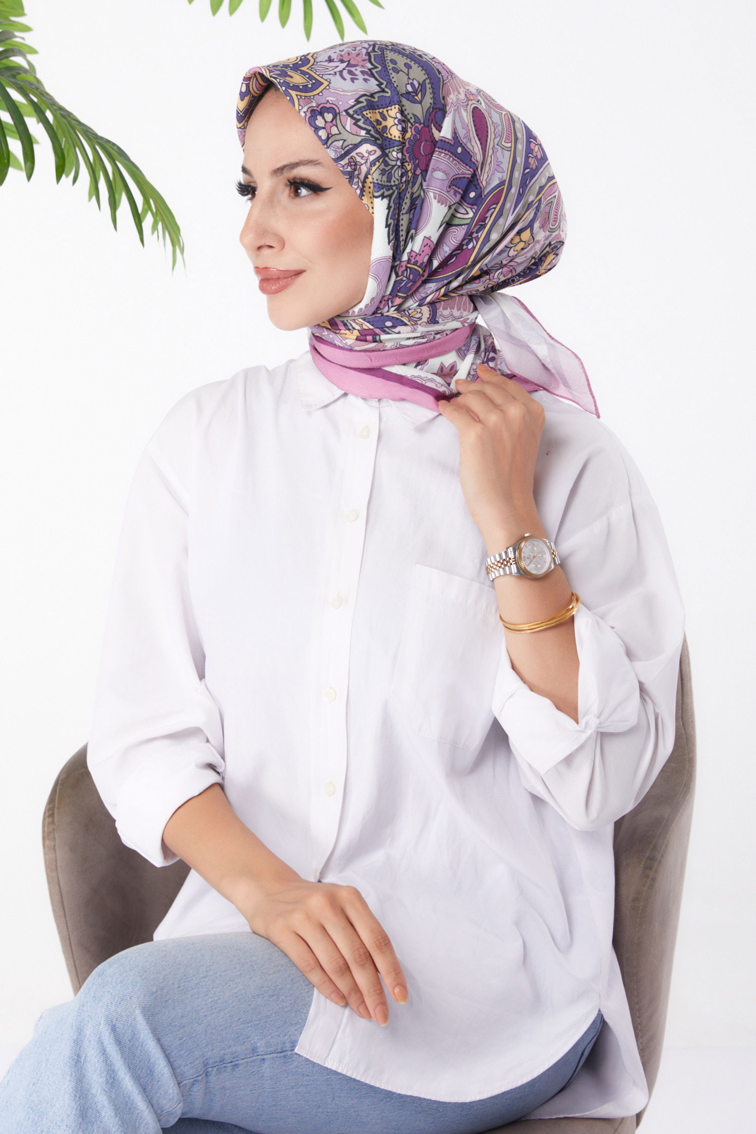 Desenli Eşarp Pembe - 26154 - 2