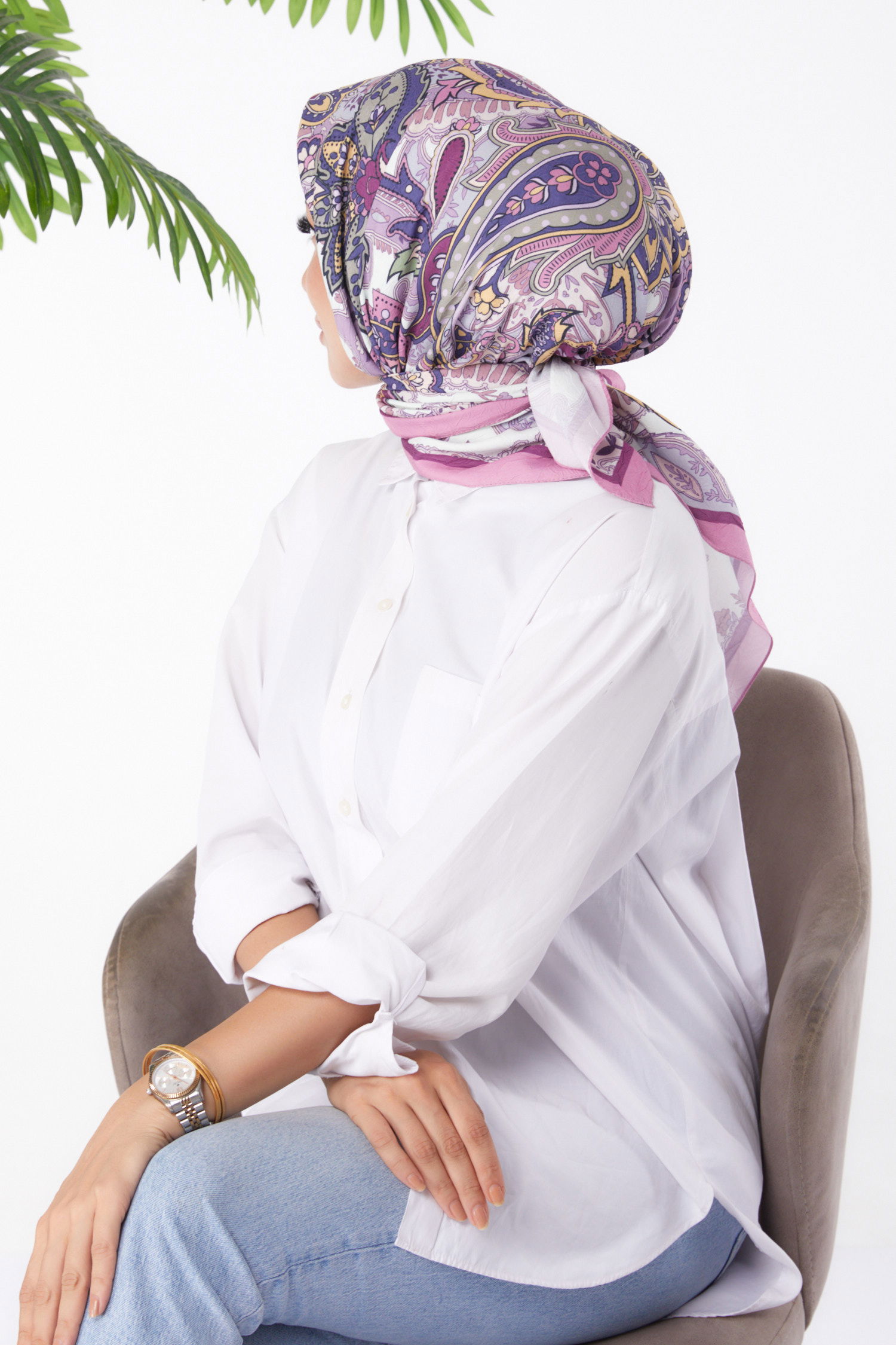 Desenli Eşarp Pembe - 26154 - 3