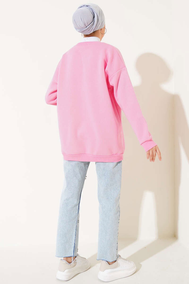 Düz Orta Kadın Pembe Kalpli Tunik - 26660 - 4