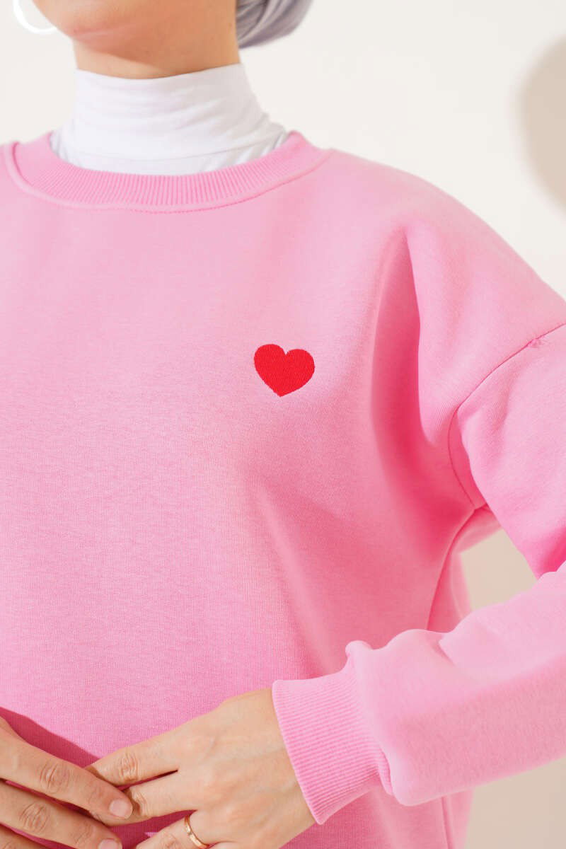 Düz Orta Kadın Pembe Kalpli Tunik - 26660 - 3