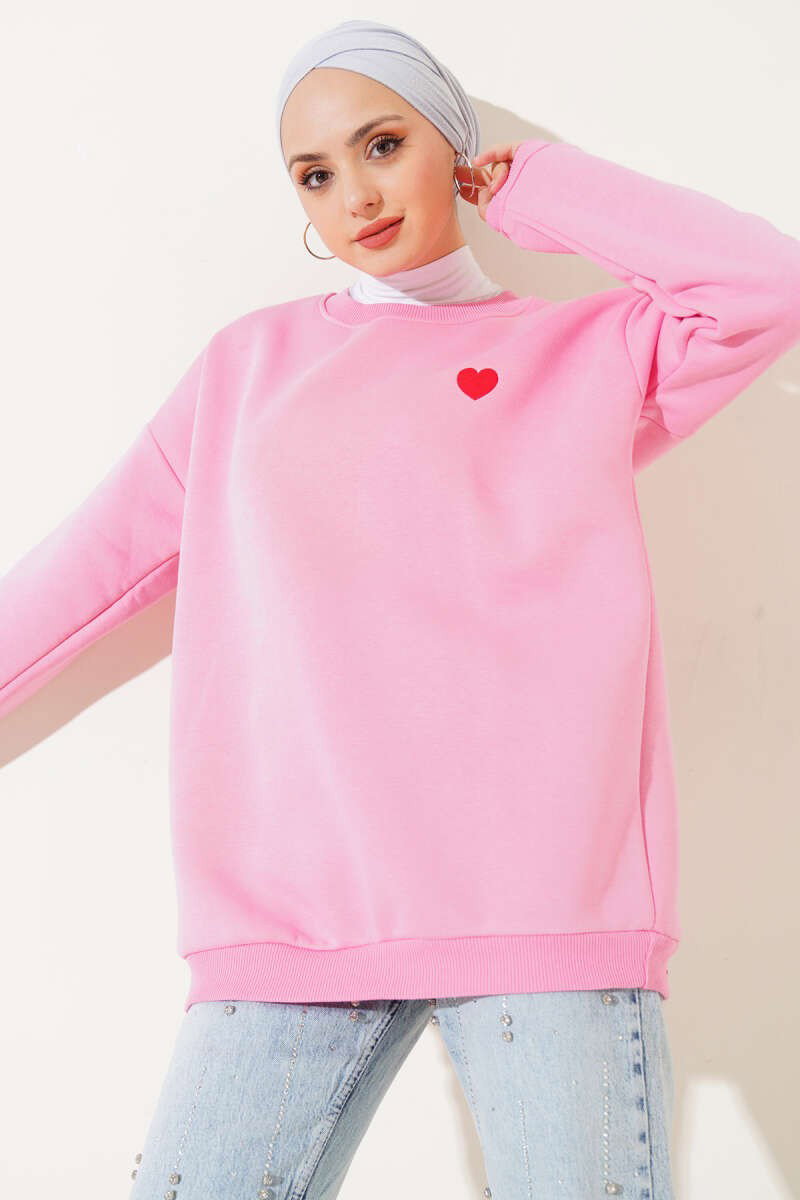 Düz Orta Kadın Pembe Kalpli Tunik - 26660 - 1