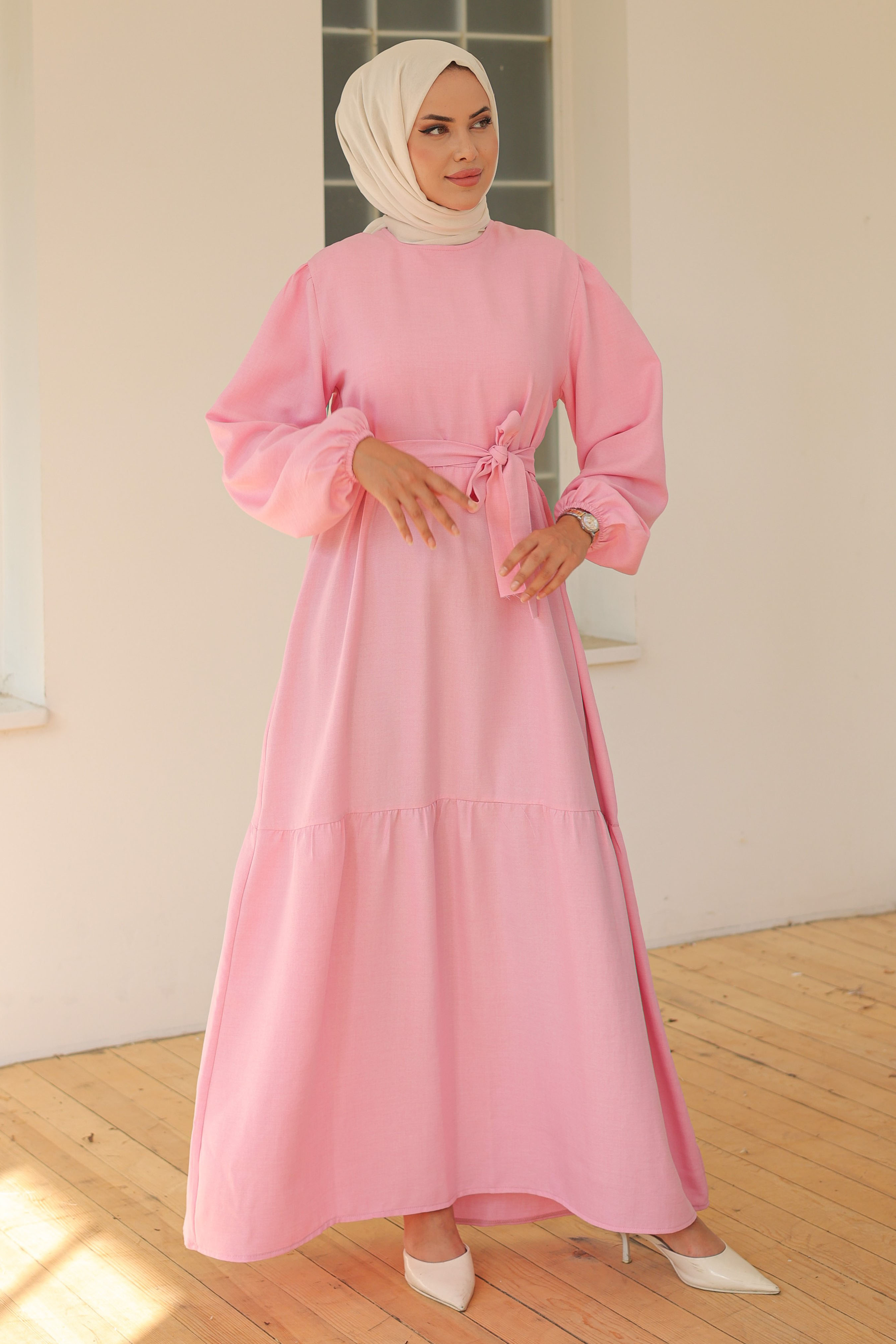 Katlı Elbise Pembe - 26624 - 1