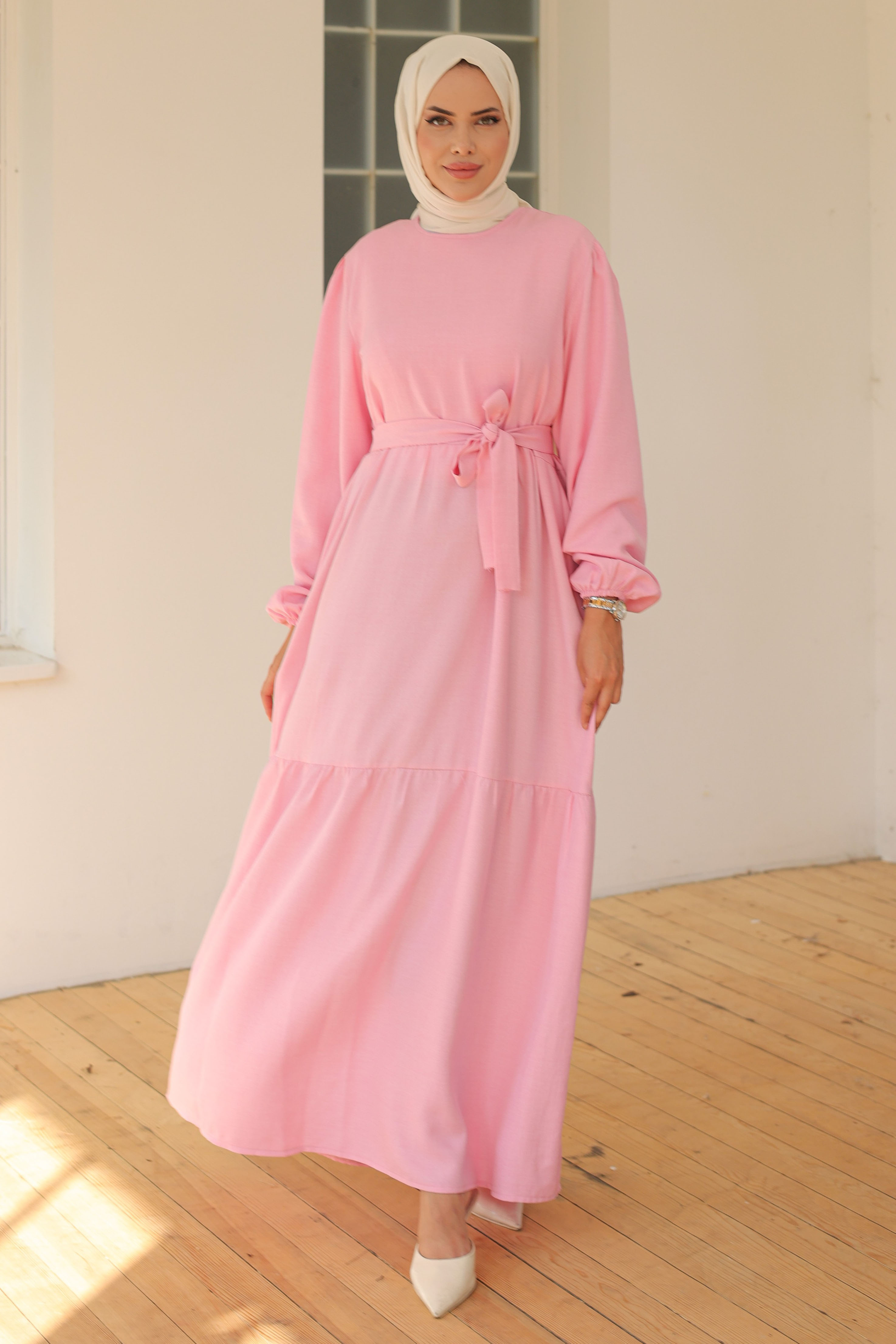 Katlı Elbise Pembe - 26624 - 2