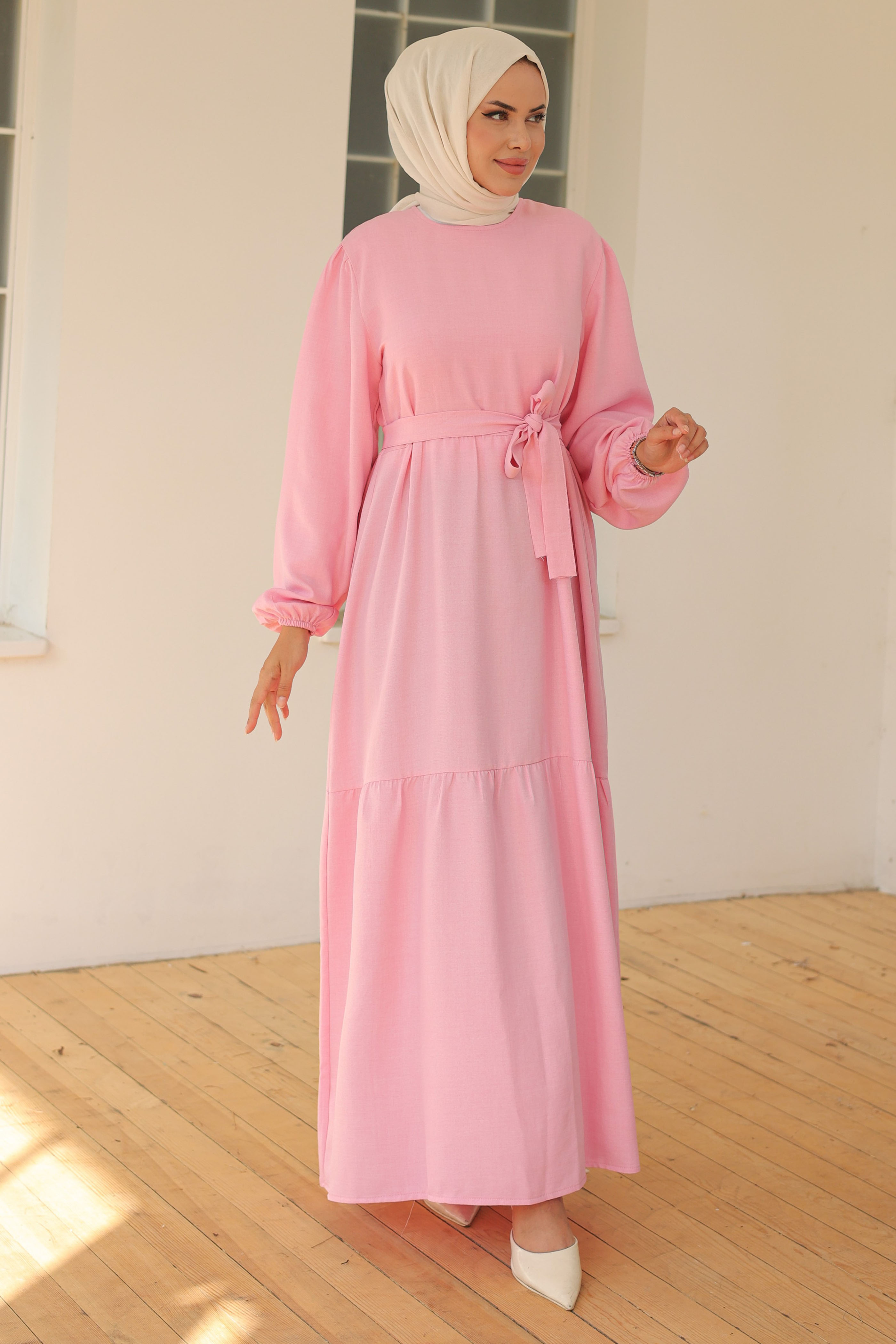 Katlı Elbise Pembe - 26624 - 3