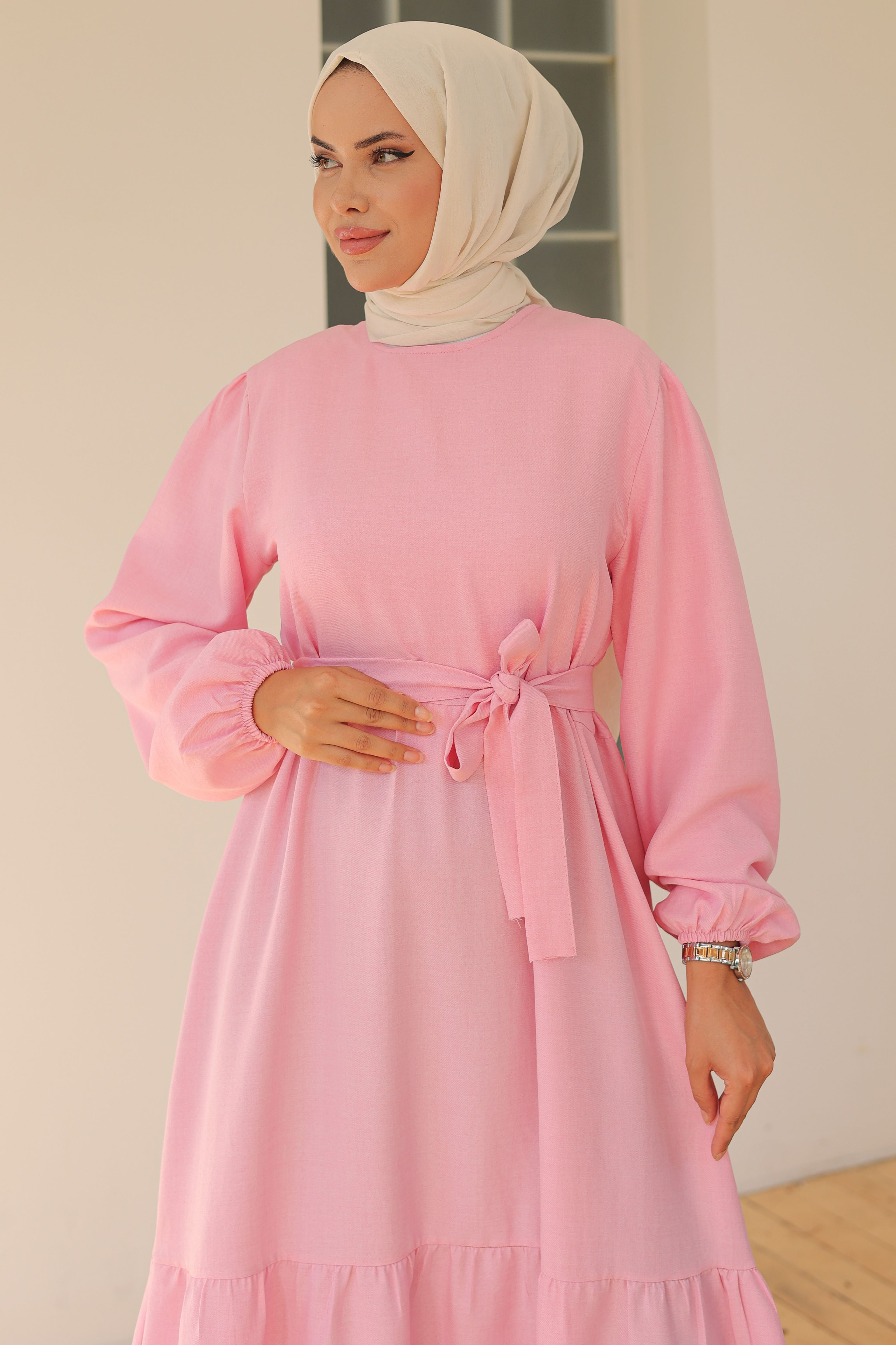 Katlı Elbise Pembe - 26624 - 4