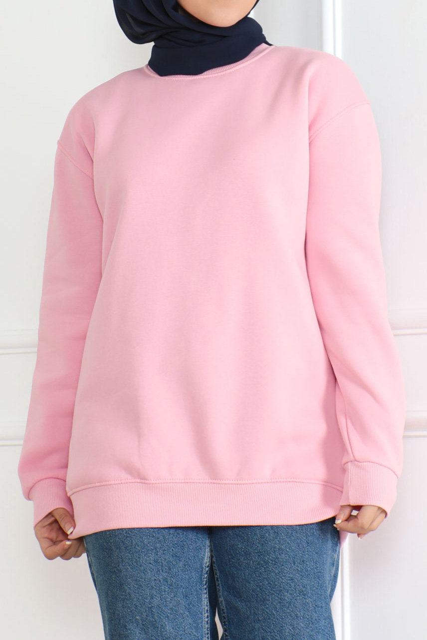 Düz Orta Kadın Pembe Sweatshirt - 26617 - 1