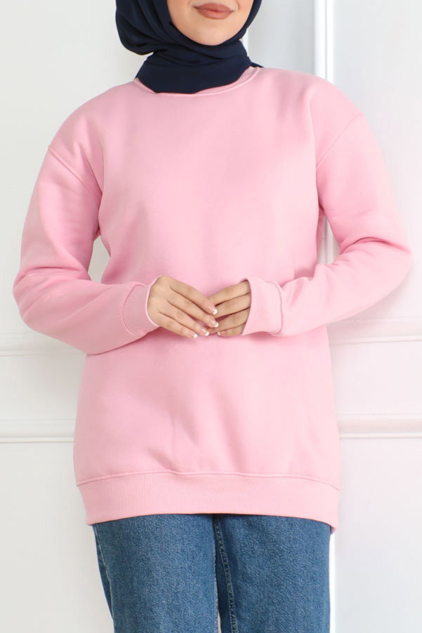 Düz Orta Kadın Pembe Sweatshirt - 26617 - 2