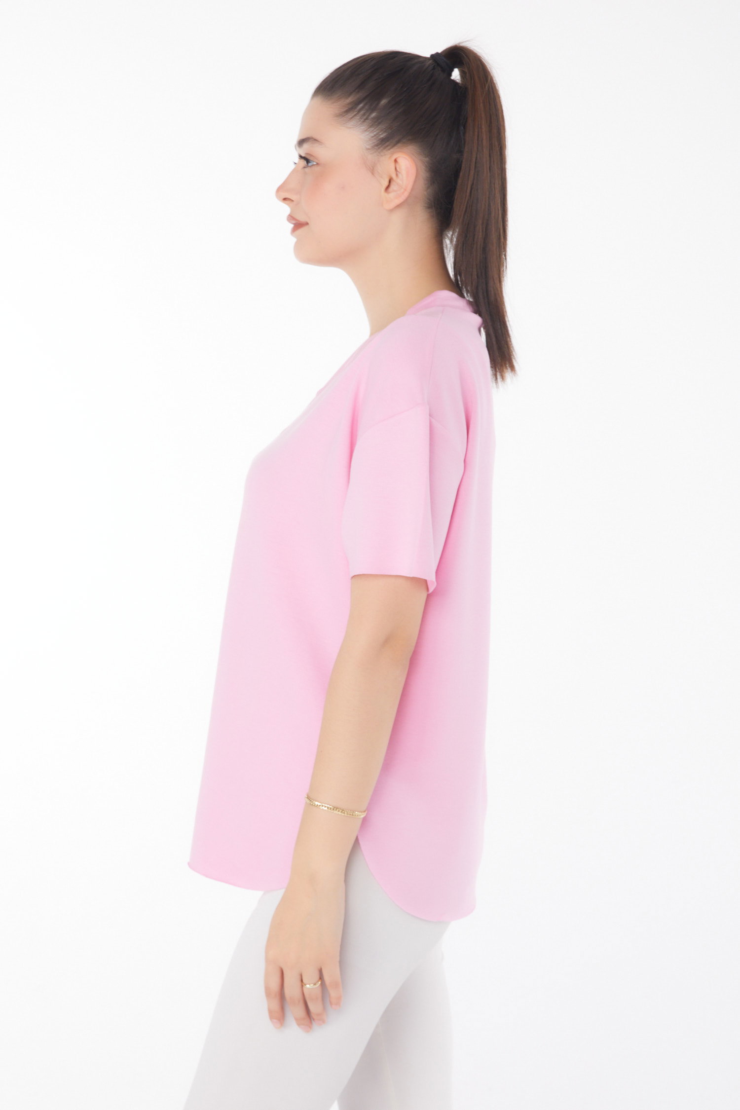 V yaka Kısa Kollu T-Şhirt Pembe - 25845 - 4