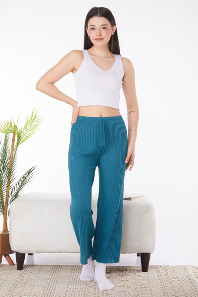 Düz Orta Kadın Petrol Pijama Altı - 25855 