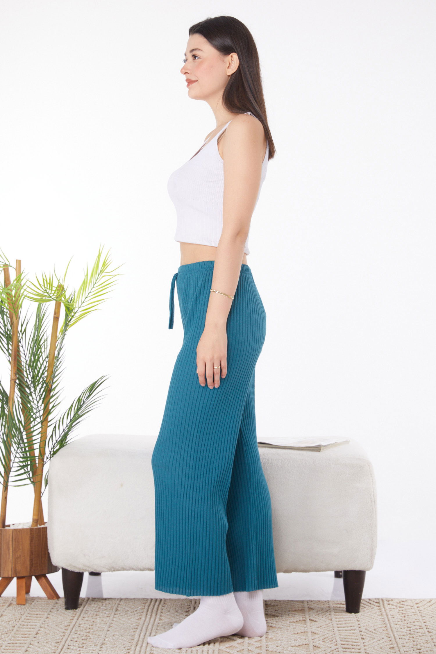 Düz Orta Kadın Petrol Pijama Altı - 25855 - 5