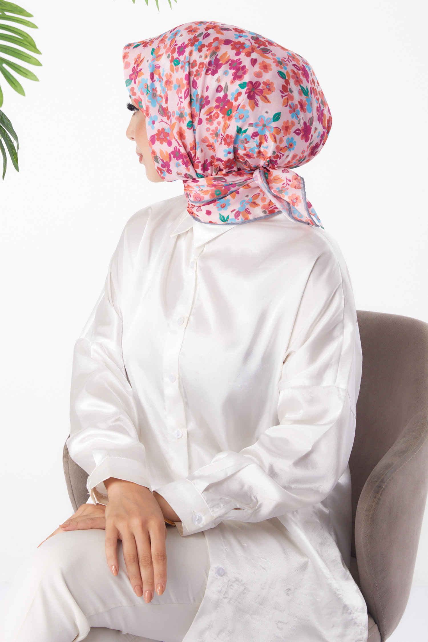Düz Orta Kadın Pudra Desenli Eşarp - 25975 - 3