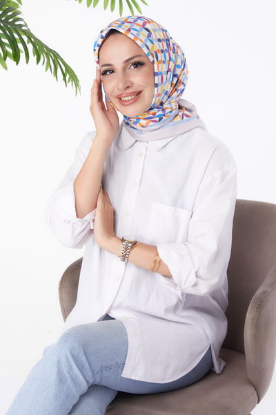 Düz Orta Kadın Pudra Desenli Eşarp - 26155 