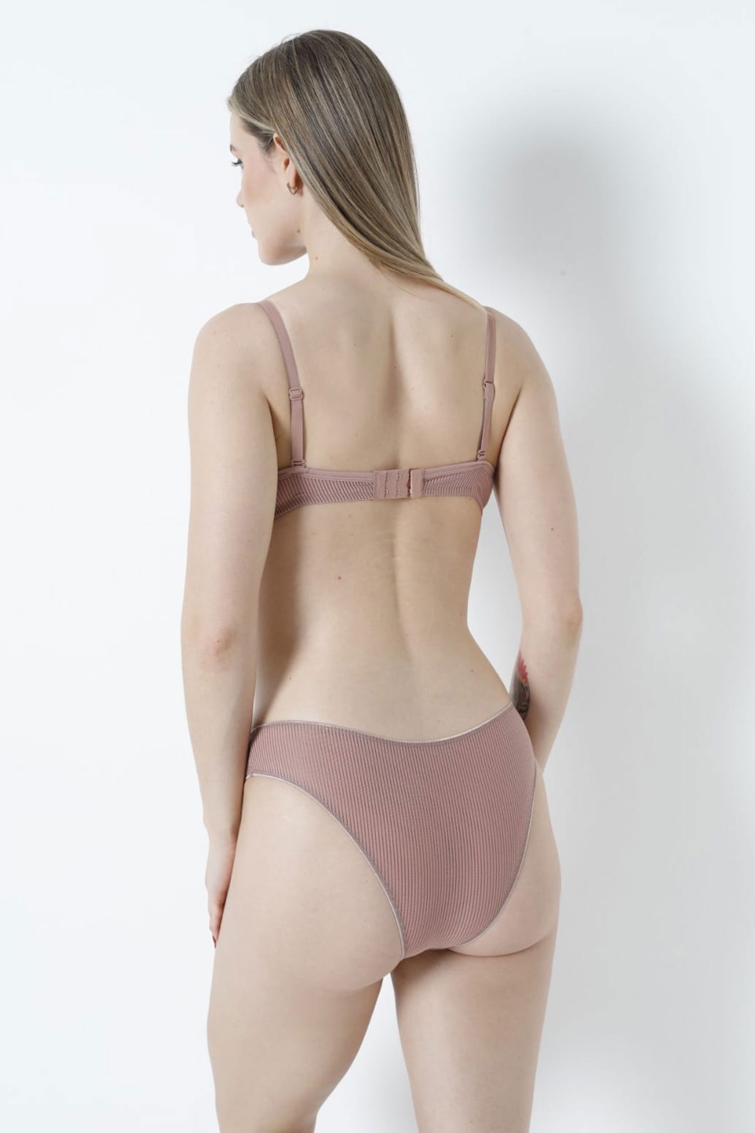 Düz Orta Kadın Pudra Sütyen Takım Çizgili Boş - 26332 - 3