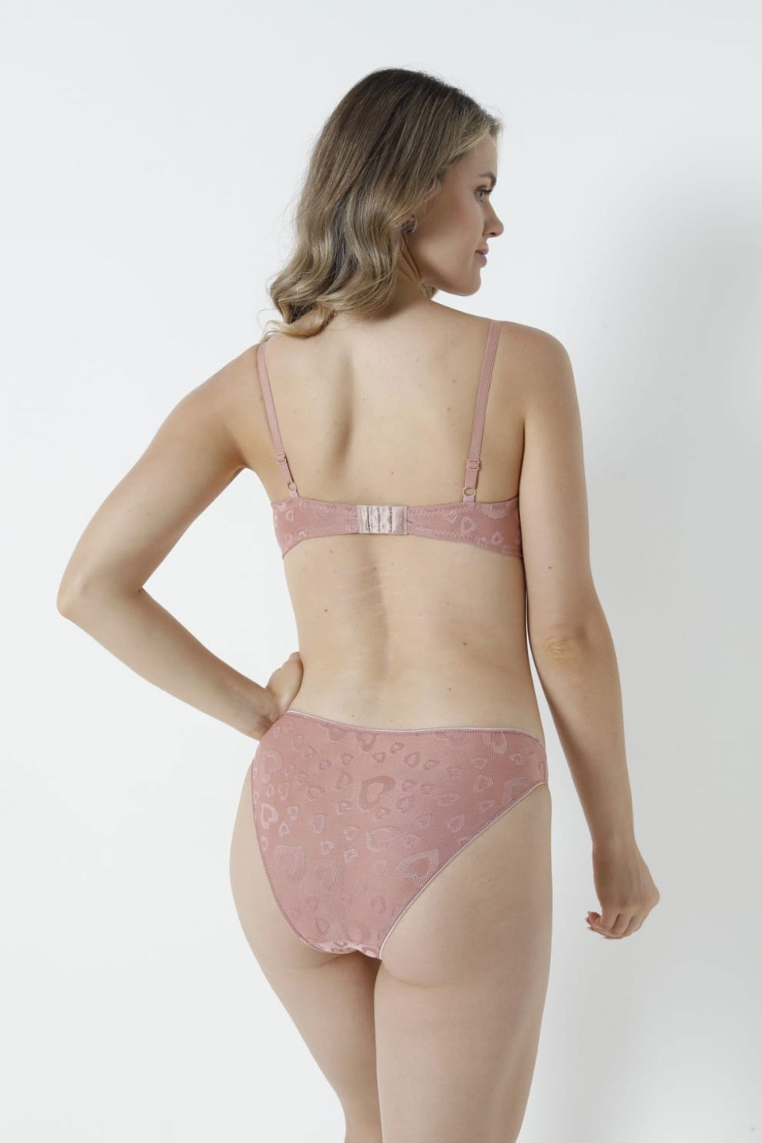 Düz Orta Kadın Pudra Sütyen Takım Kalpli Boş - 26341 - 4