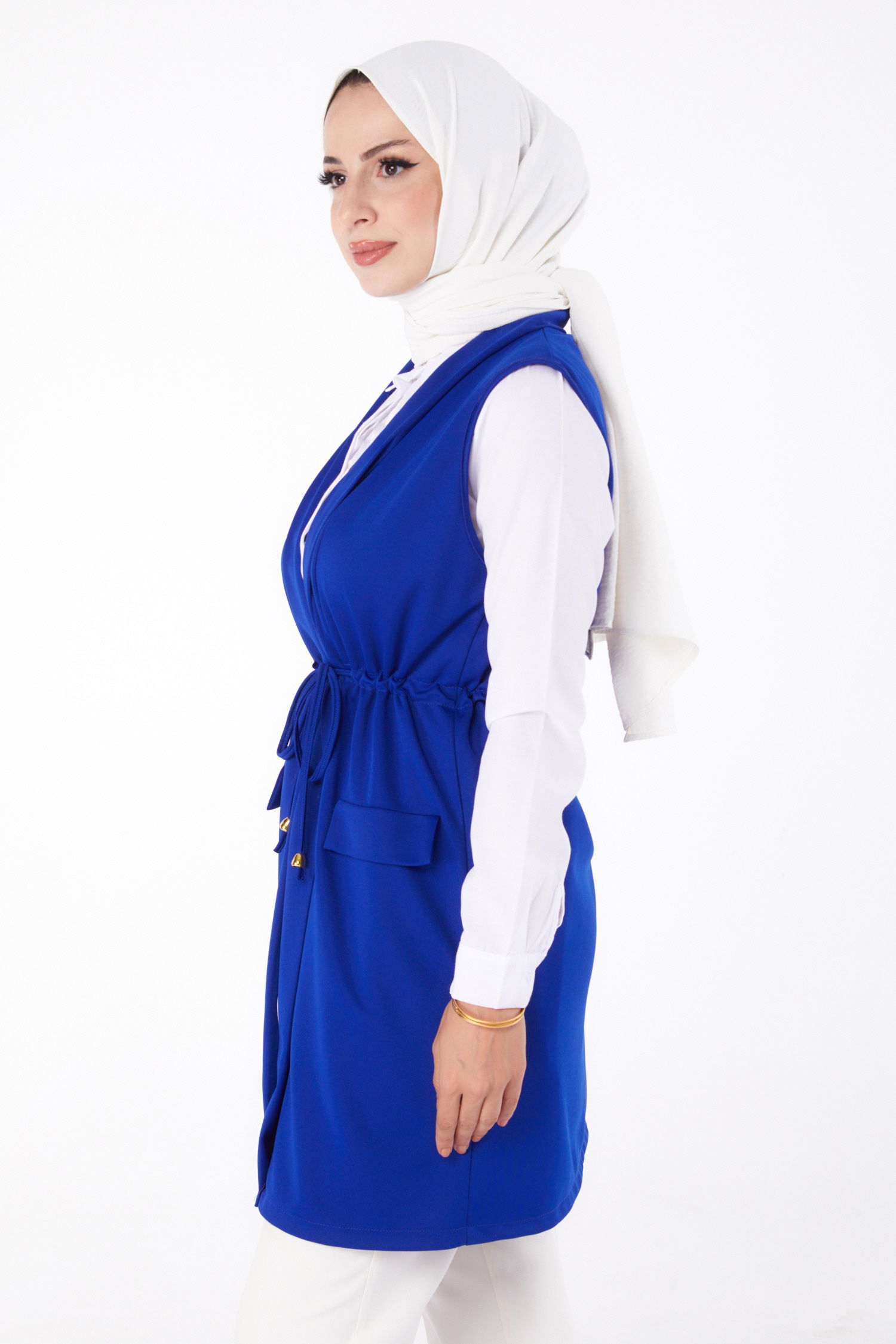 Düz Orta Kadın Saks Bağcıklı Yelek - 13263 - 4