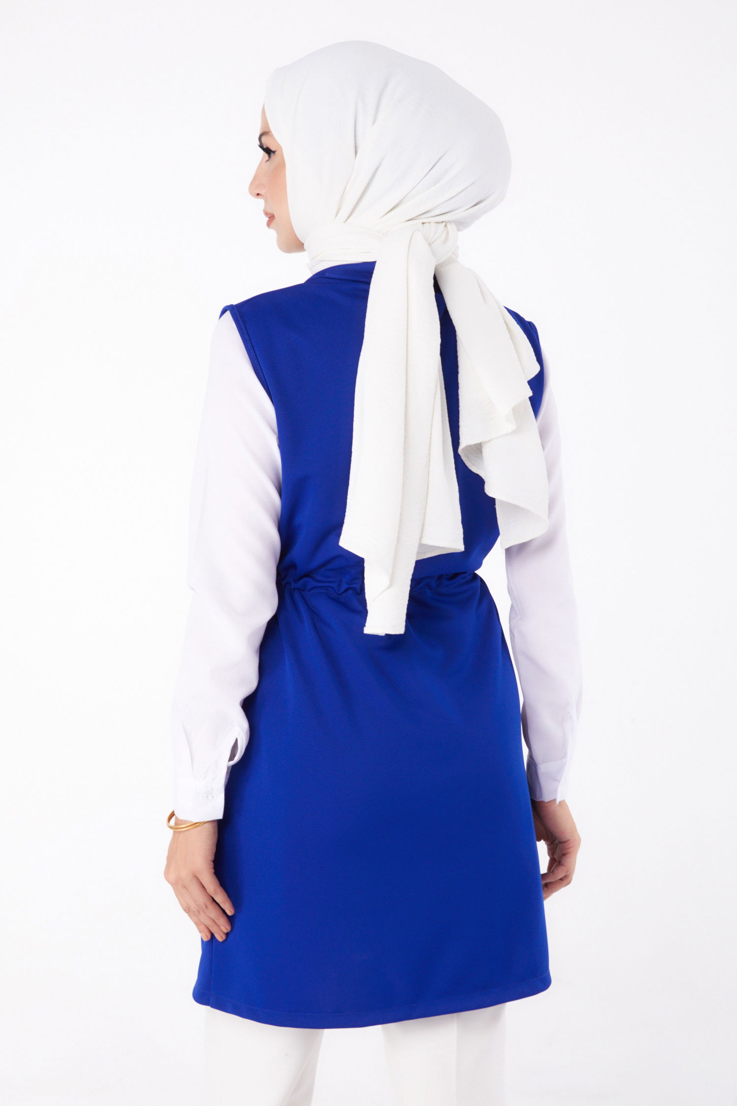 Düz Orta Kadın Saks Bağcıklı Yelek - 13263 - 5