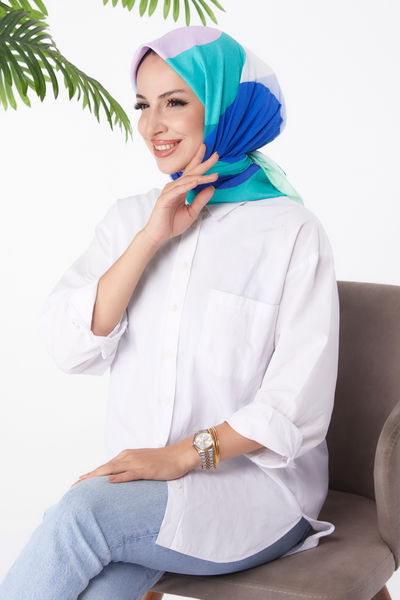 Desenli Eşarp Saks - 26148 