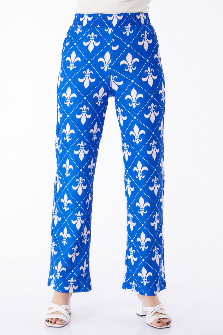 Düz Orta Kadın Saks Desenli Pantolon - 25314 - TOFİSA