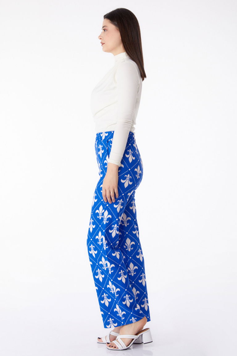 Düz Orta Kadın Saks Desenli Pantolon - 25314 - TOFİSA