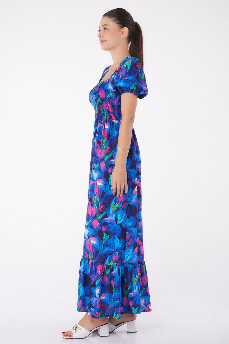 Gipeli Kısa Kollu Elbise Saks - 13262 - TOFİSA