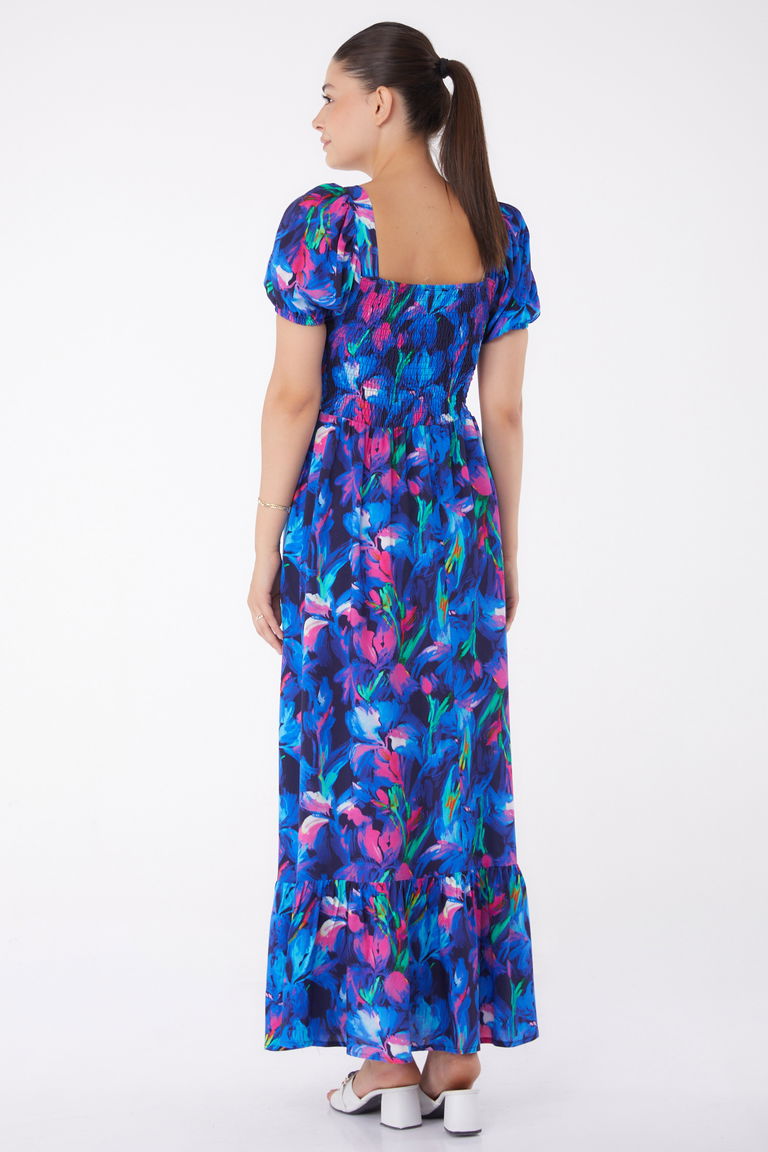 Gipeli Kısa Kollu Elbise Saks - 13262 - TOFİSA