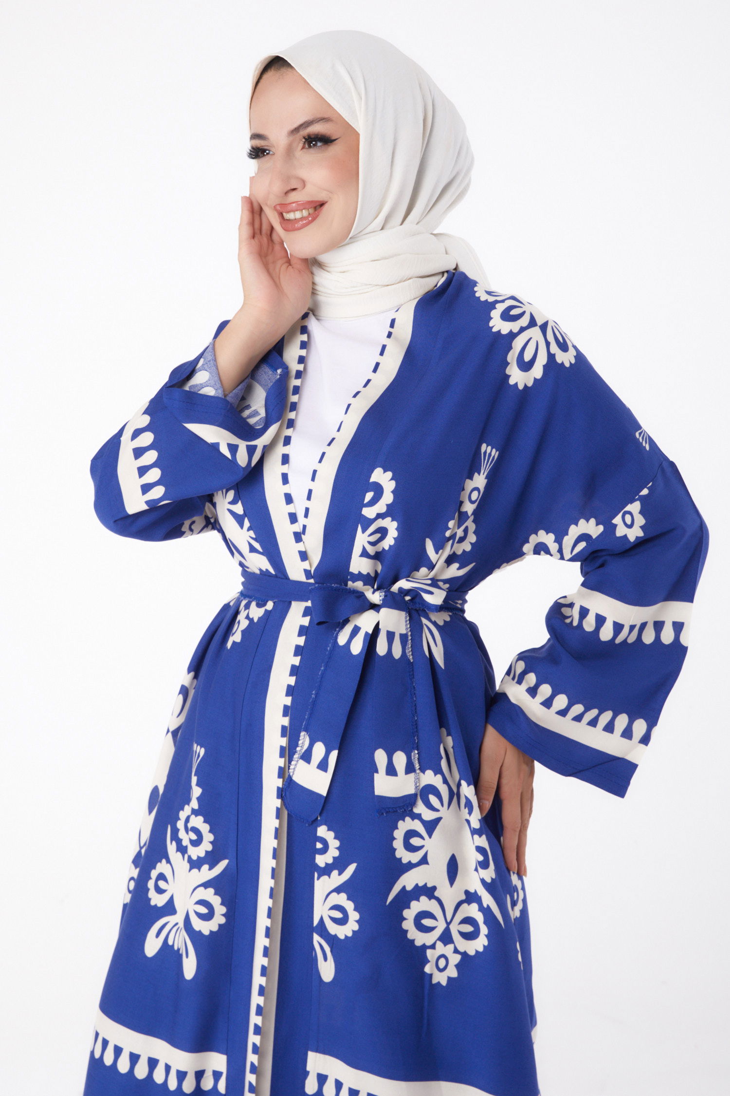 Düz Orta Kadın Saks Hırka Pantolon İkili Takım - 13273 - 3