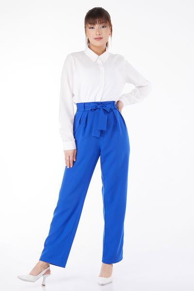 Klasik Kuşaklı Pantolon Saks - 25035 