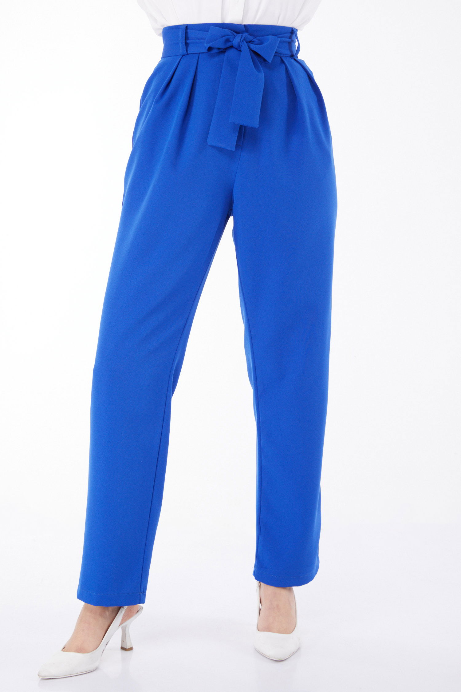 Klasik Kuşaklı Pantolon Saks - 25035 - 2