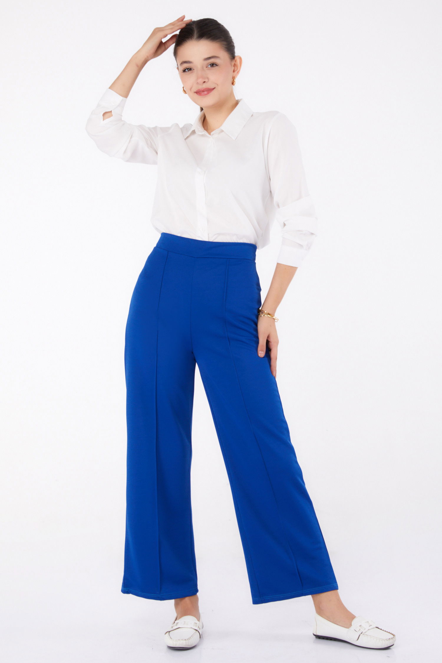 Düz Orta Kadın Saks Pantolon - 23868 - 1