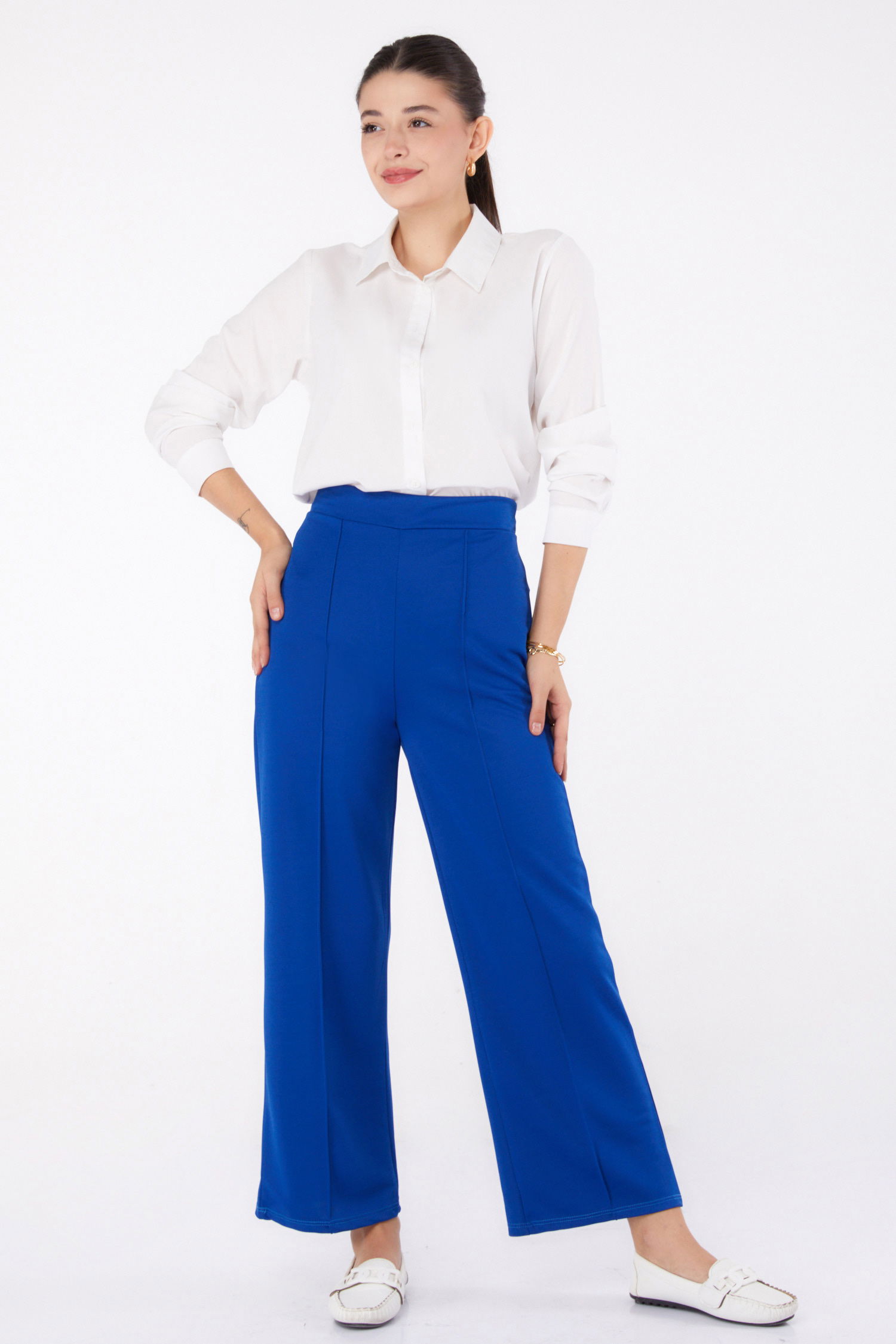 Düz Orta Kadın Saks Pantolon - 23868 - 2