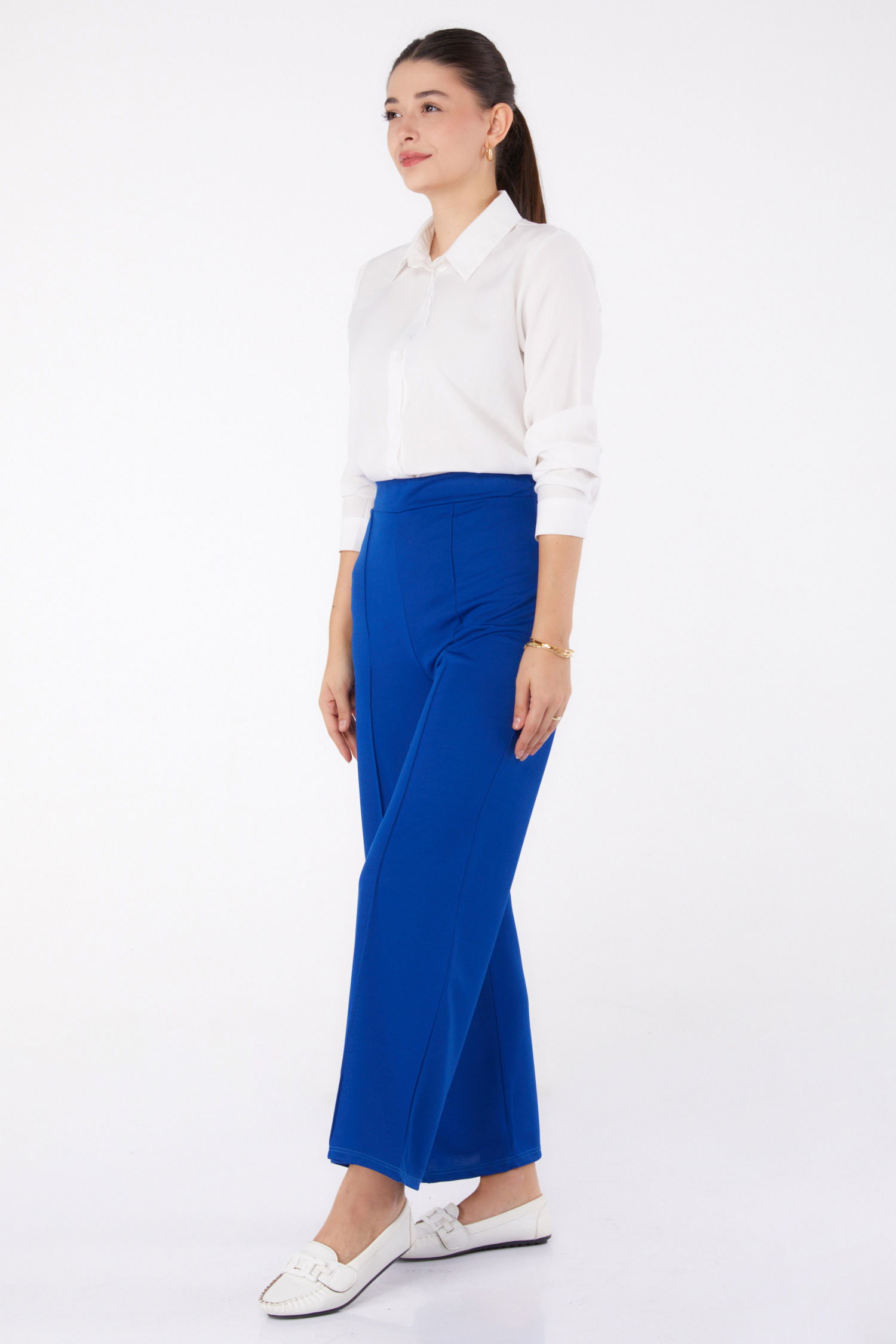 Düz Orta Kadın Saks Pantolon - 23868 - 4