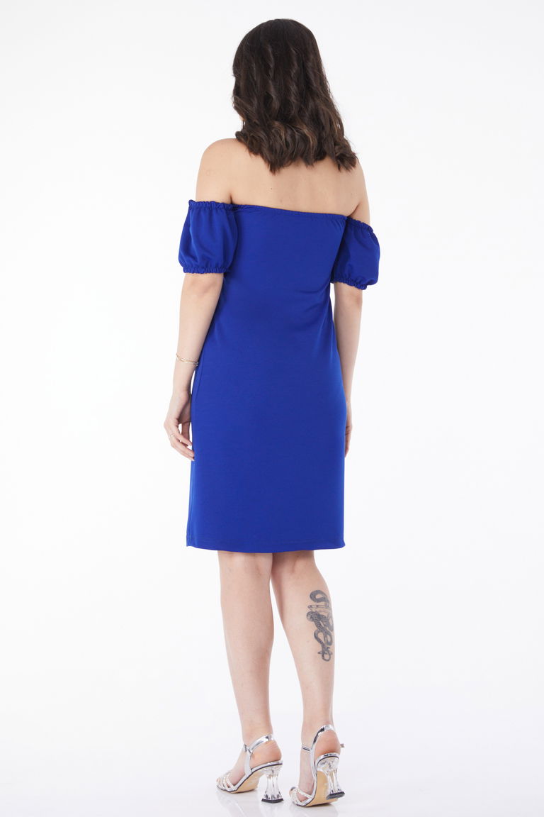 Düz Orta Kadın Saks Prenses Kol Abiye Elbise - 13189 - TOFİSA