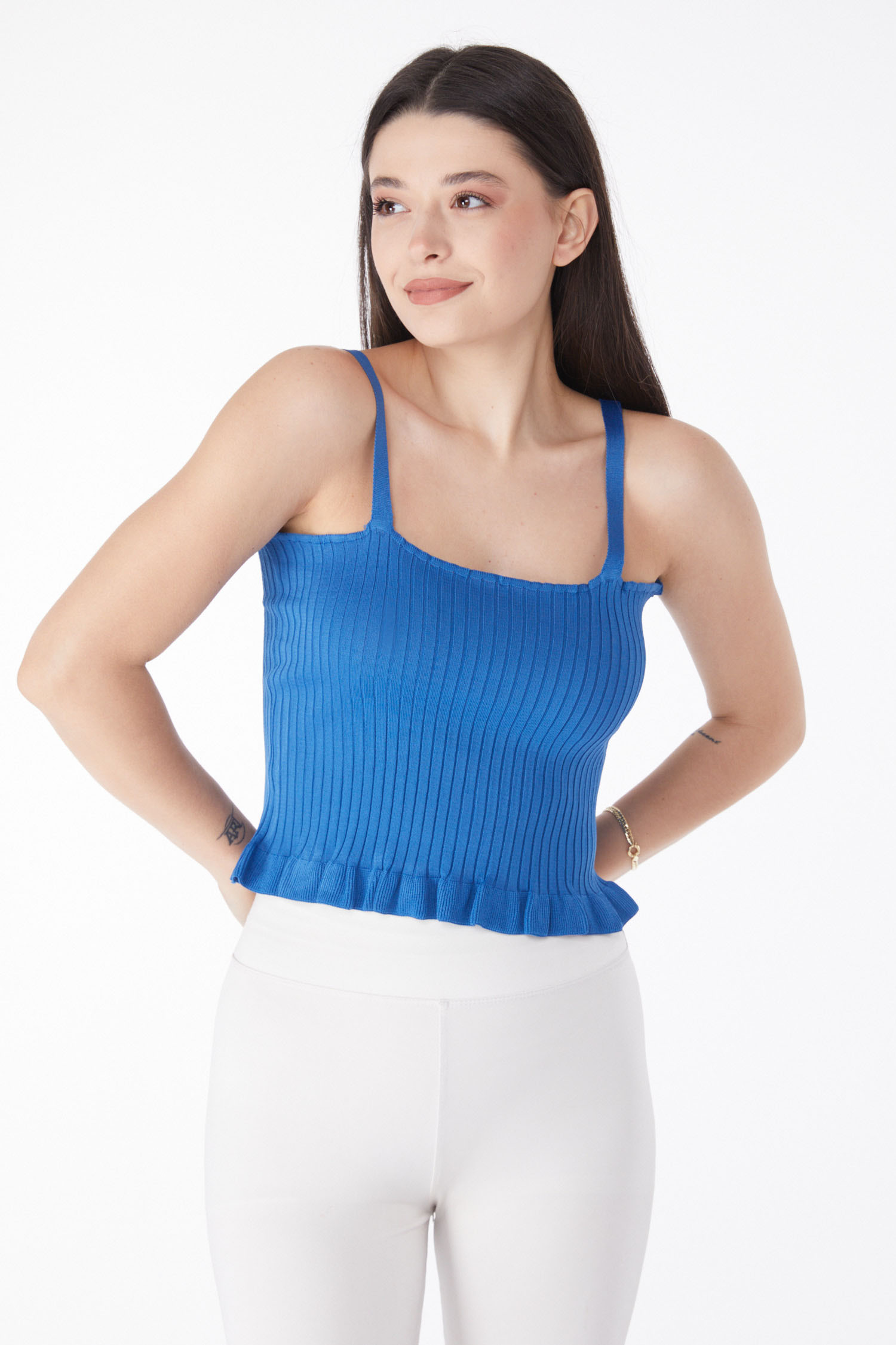 Yazlık Triko Crop Saks - 25222 - 2