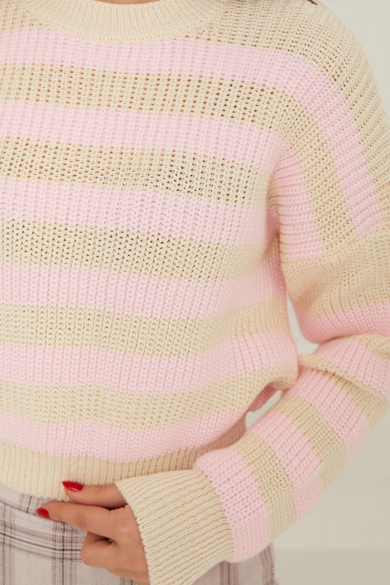 Crop Çizgili Kazak şekerpembe - 26656 - 5