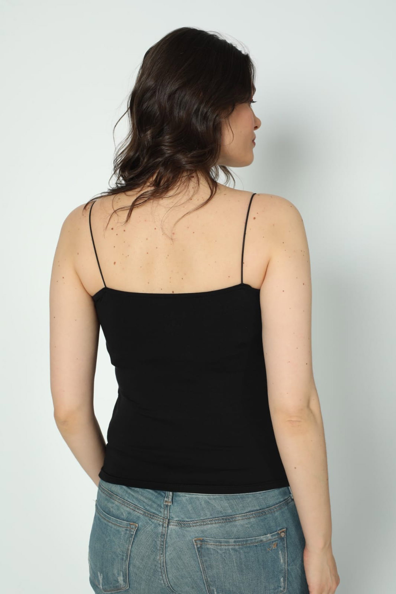 Düz Orta Kadın Siyah Atlet Crop Uzun - 26345 - 3