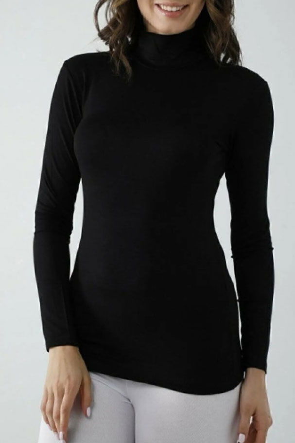 Düz Orta Kadın Siyah Balıkçı Yaka Badi - 26627 - 3