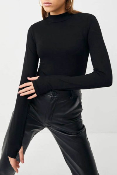 Düz Orta Kadın Siyah Balıkçı Yaka Badi - 26627 