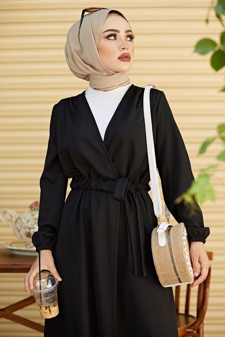 Belden Bağlamalı Hırka Siyah - 26586 - TOFİSA