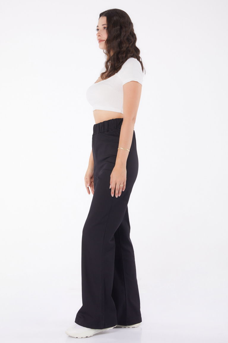 Beli Lastikli Kot Pantolon Siyah - 25309 - TOFİSA