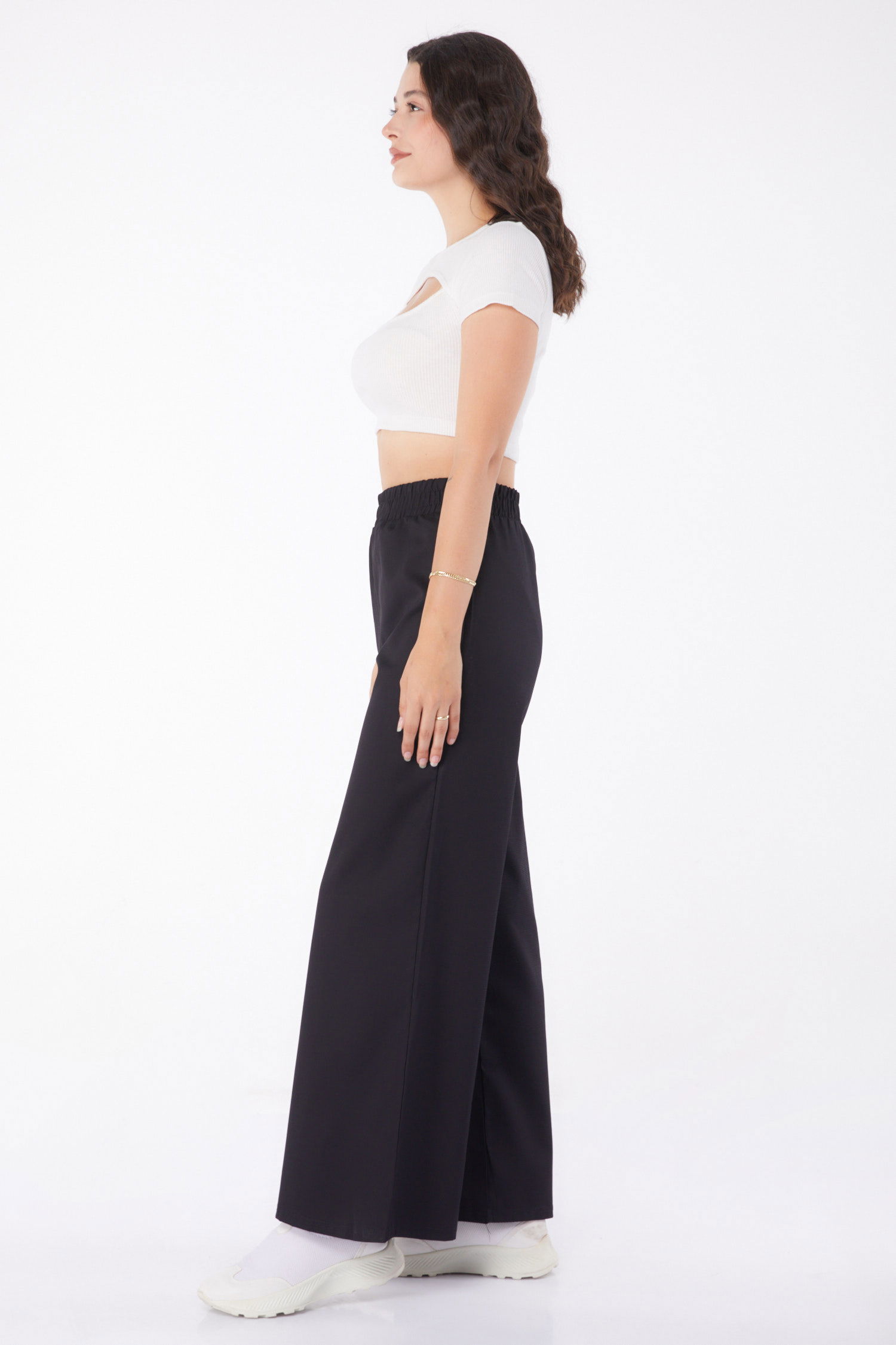 Beli Lastikli Kumaş Pantolon Siyah - 25645 - 9