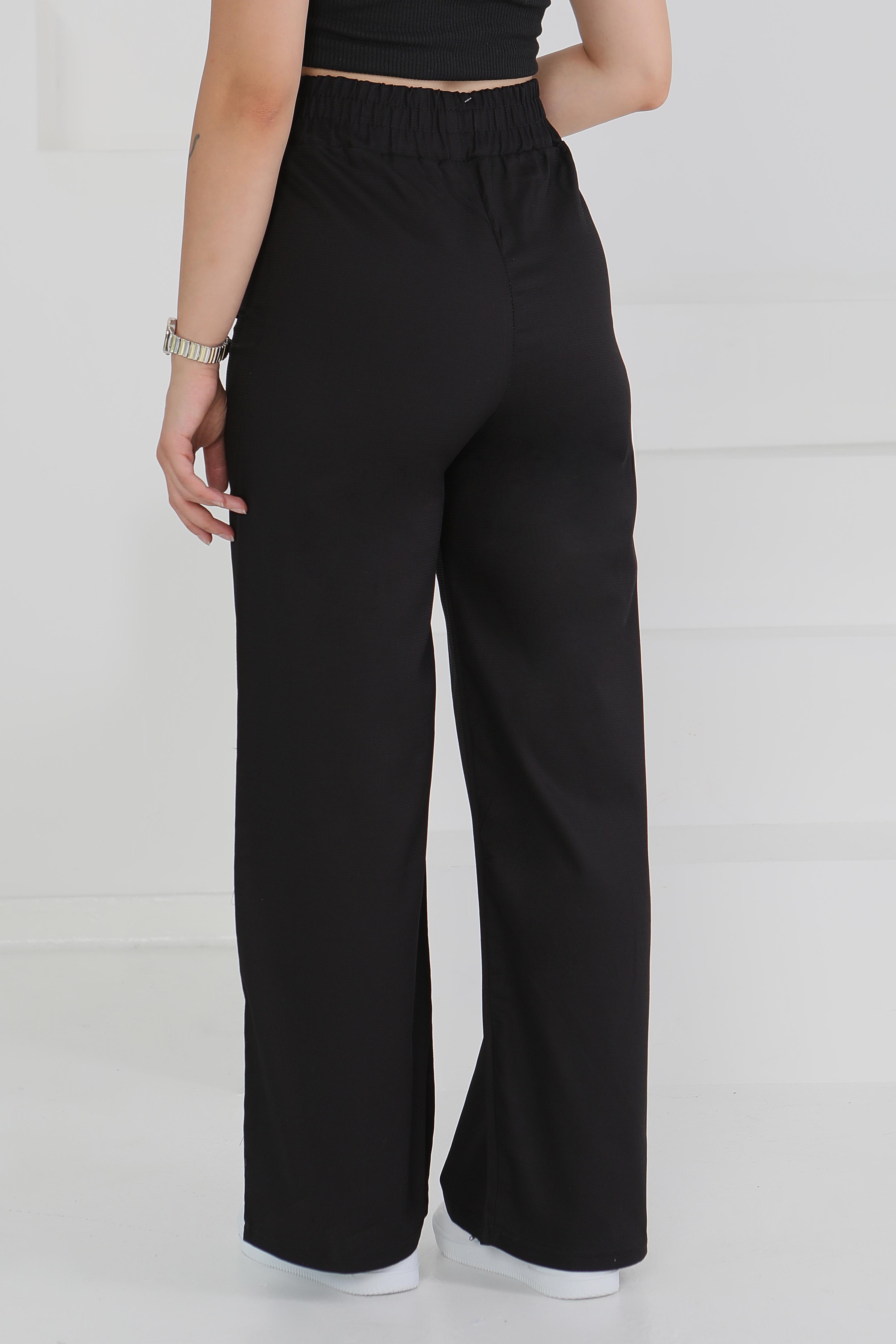 Beli Lastikli Kumaş Pantolon Siyah - 25645 - 4
