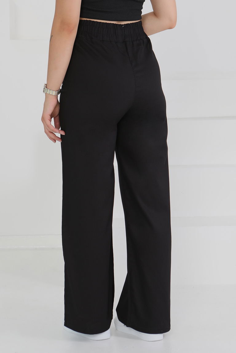 Beli Lastikli Kumaş Pantolon Siyah - 25645 - TOFİSA