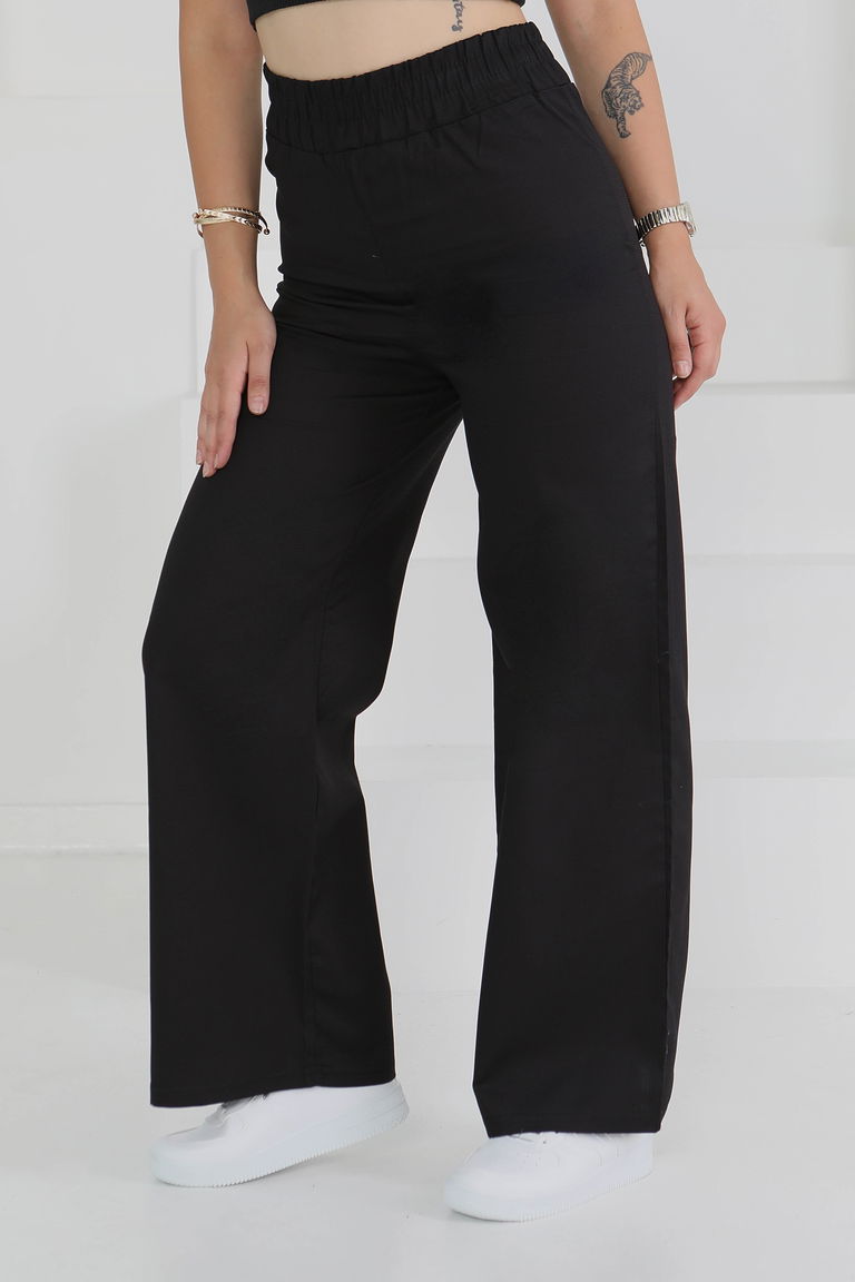 Beli Lastikli Kumaş Pantolon Siyah - 25645 - TOFİSA