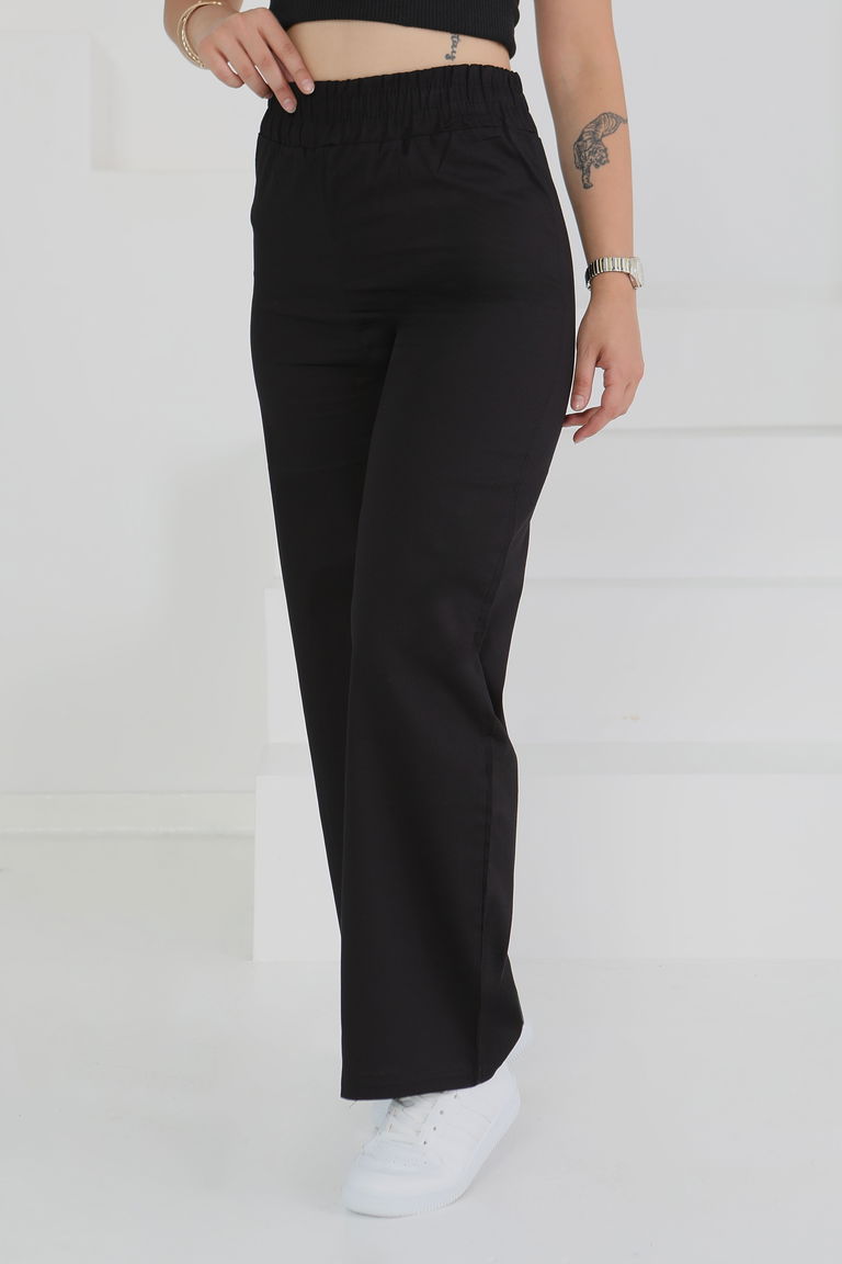 Beli Lastikli Kumaş Pantolon Siyah - 25645 - TOFİSA