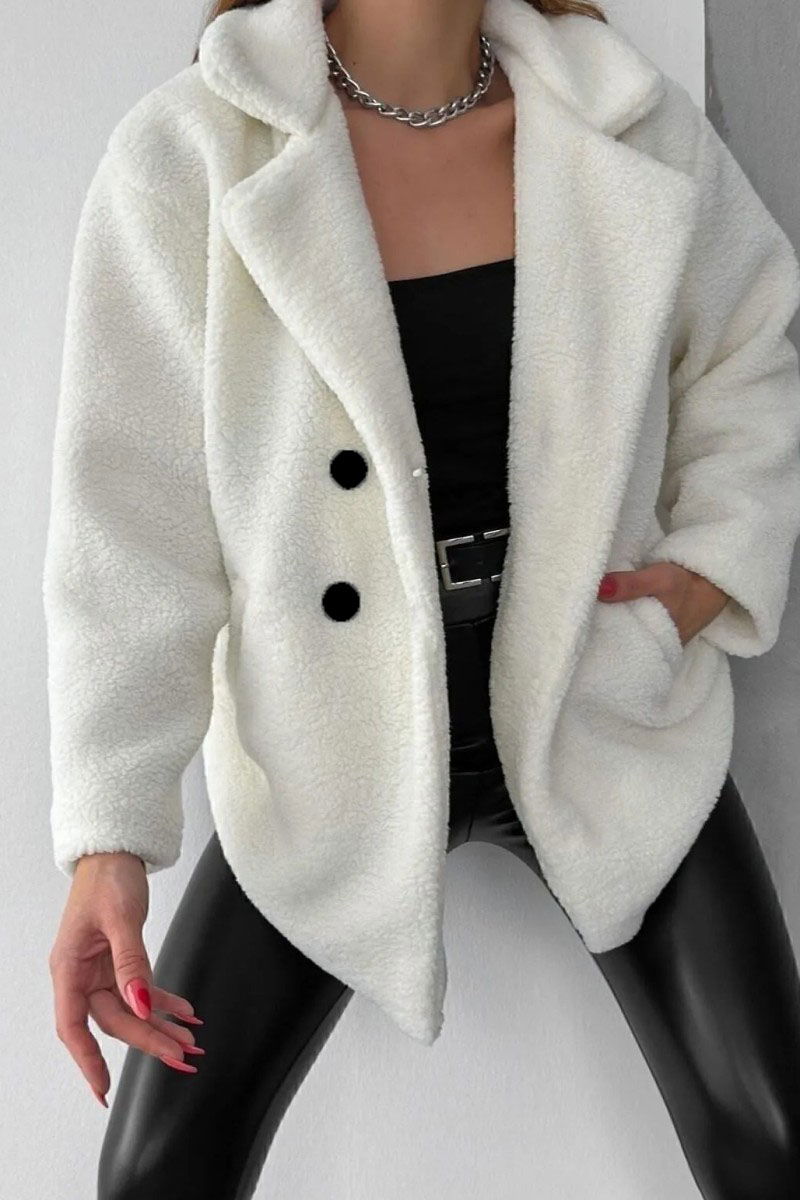 Simli Peluş Ceket Siyah Beyaz - 26605 - 1