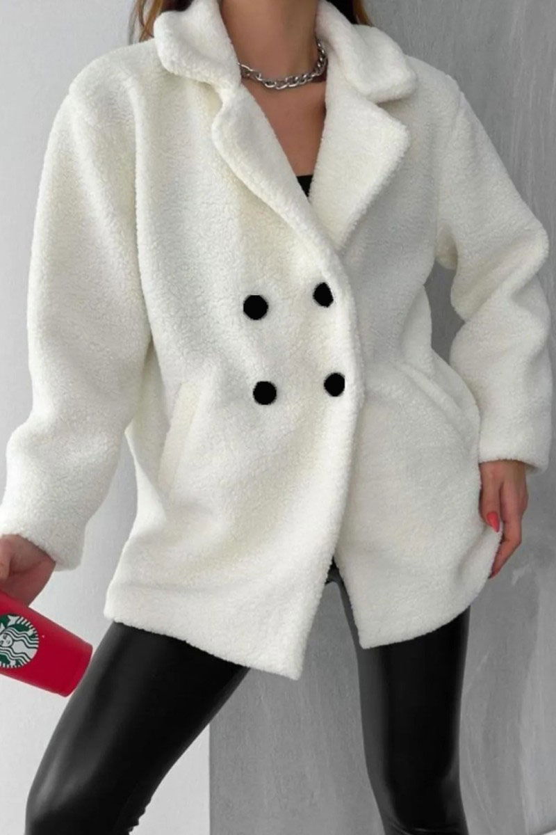 Simli Peluş Ceket Siyah Beyaz - 26605 - 2