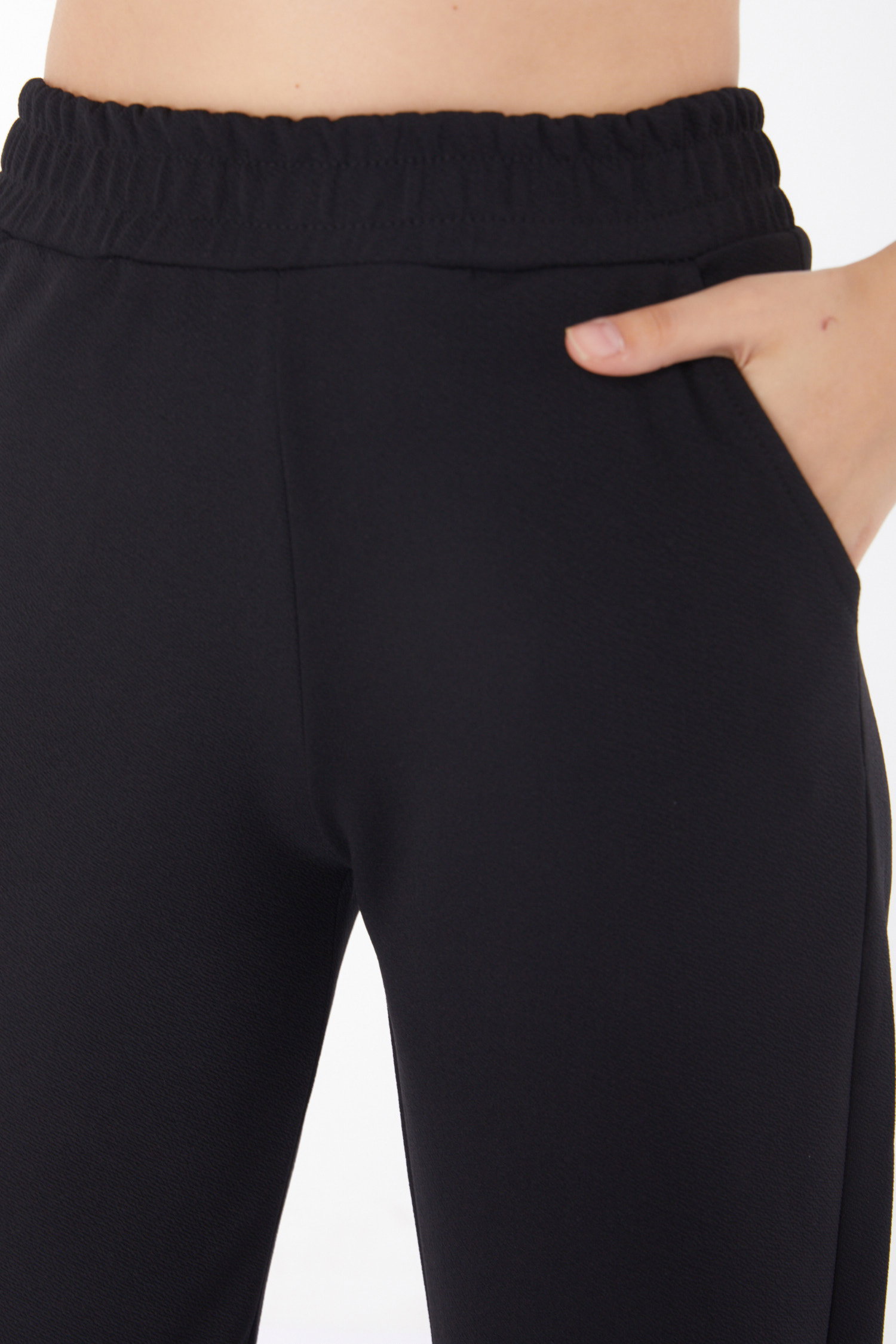 Düz Orta Kadın Siyah Cepli Bol Pantolon - 25796 - 5