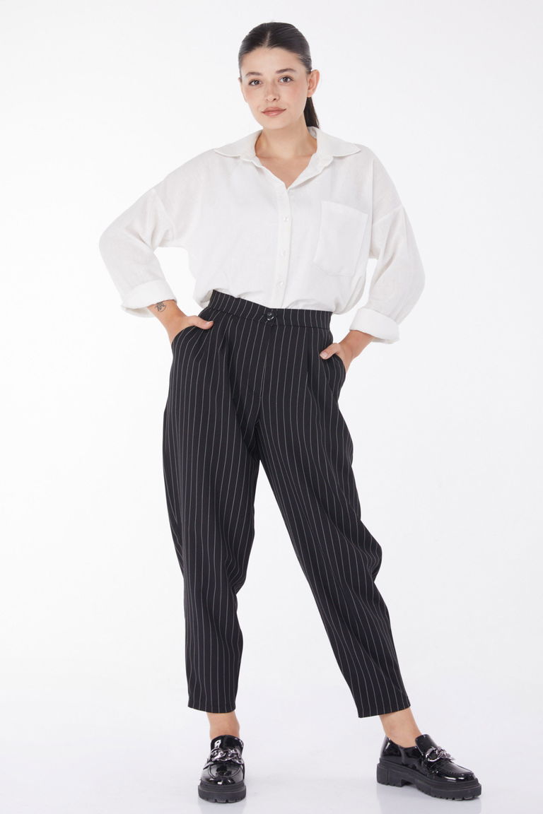 Çizgili Pantolon Siyah - 25872 - TOFİSA