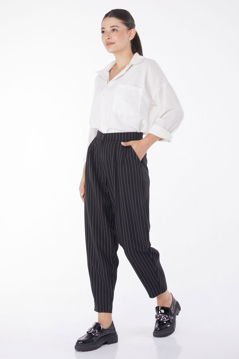 Çizgili Pantolon Siyah - 25872 - TOFİSA