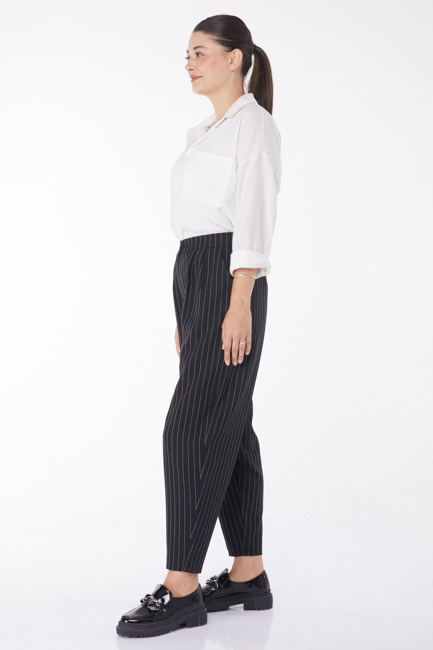 Çizgili Pantolon Siyah - 25872 - 4